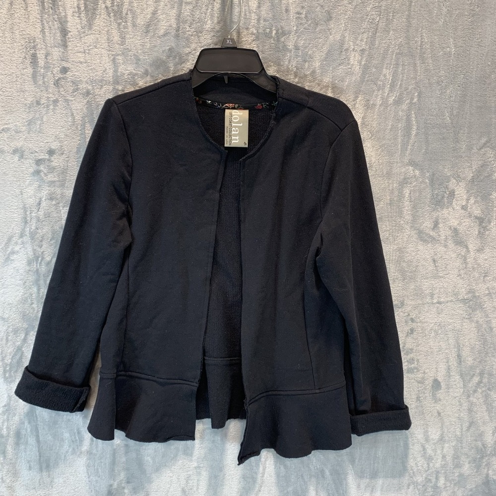Dolan Women's Blazer Cardigan M Open Front 100%‎ Cotton Black Roll Long Sleeve